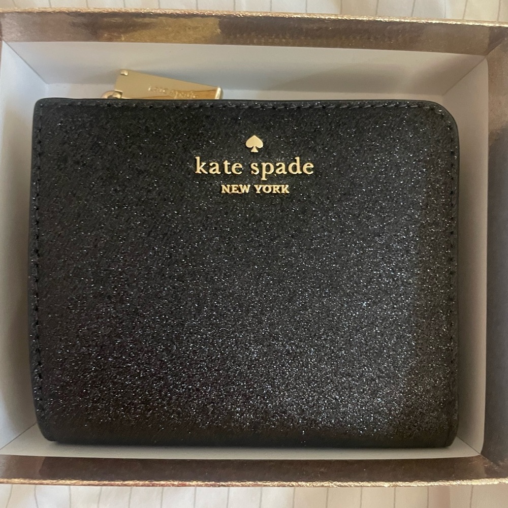Boxed small glitter L-Zip Bifold Wallet Kate spade